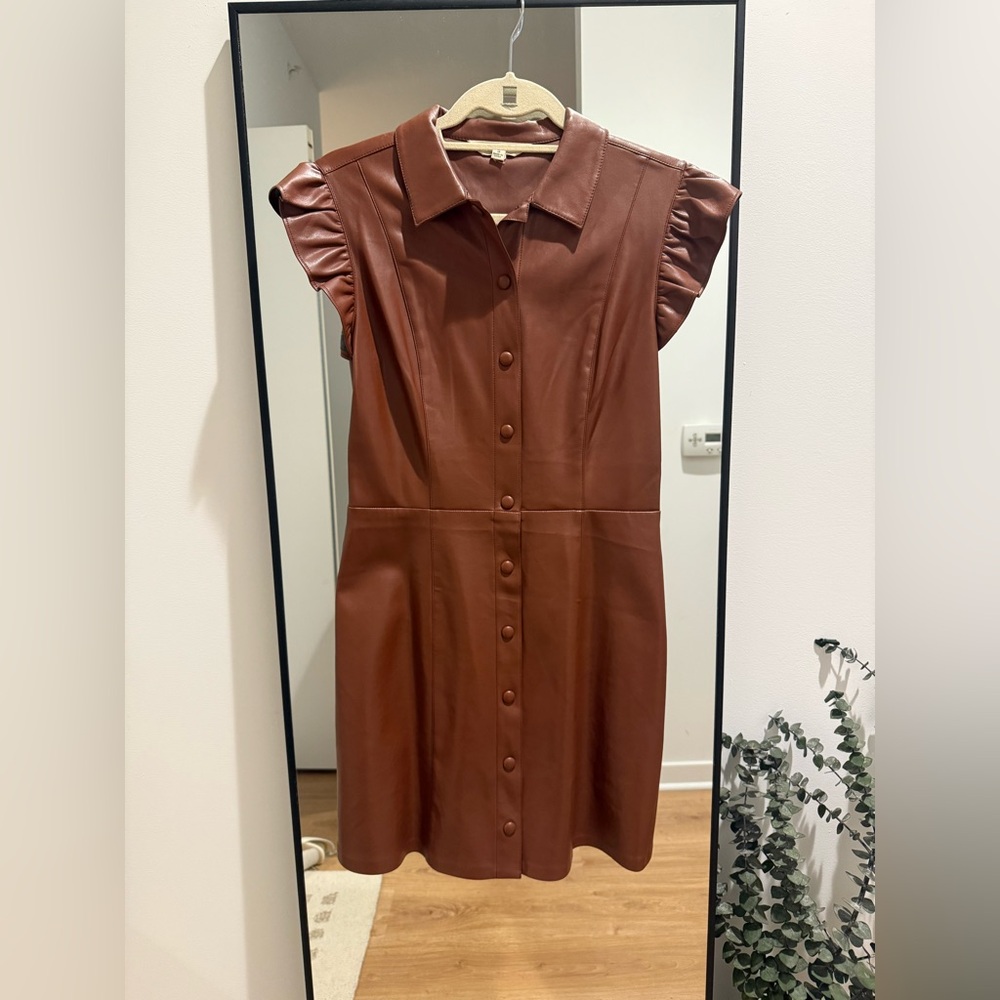 BB Dakota Brown Mini Dress with Ruffle Sleeves